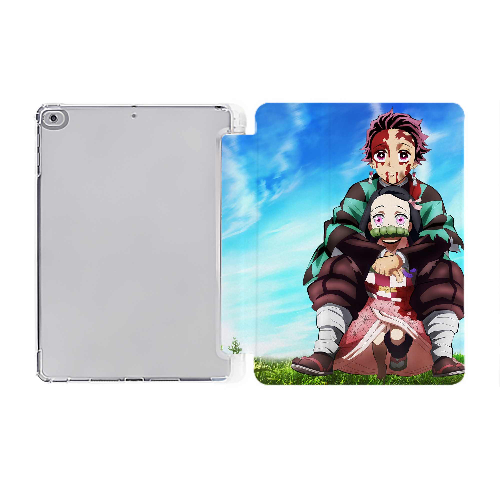 （画像用） 鬼滅の刃（きめつのやいば）竈門 炭治郎／かまど たんじろう Kamado Tanjirou IPad ケース ペン収納付き 三つ折りスタンド PUレザー×シリコン 対応機種9.5/10.5/10.9インチ